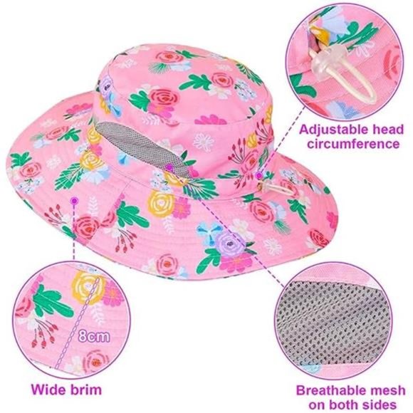 Kids Sun Hat Girls Bucket Hat Toddler Beach Pink - Picture 4 of 6